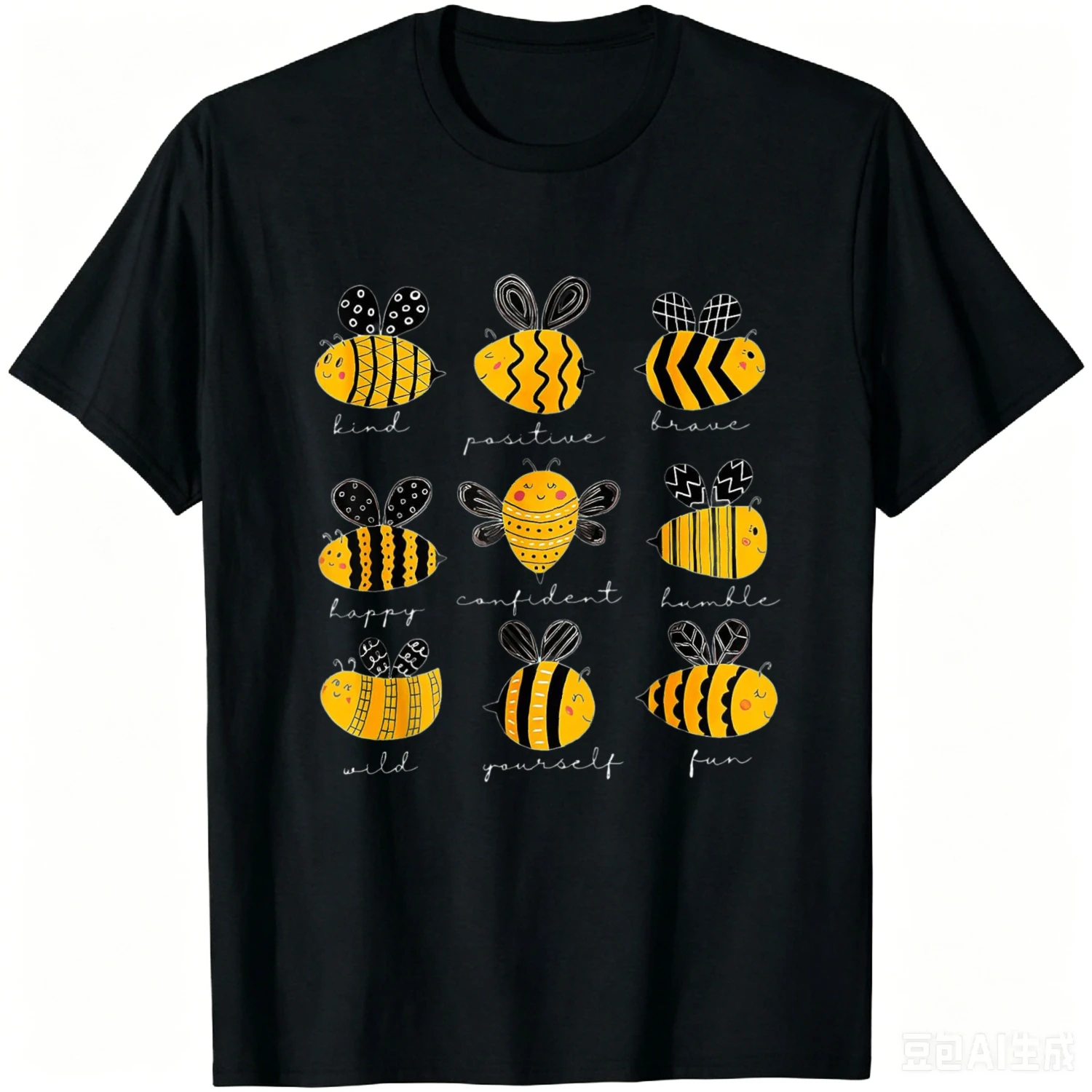 Bee Kind Positive Brave Happy Confident Humble Teacher T-Shirt Cotton T Shirt Short Sleeve Crew Neck Men Women Unisex Oversized