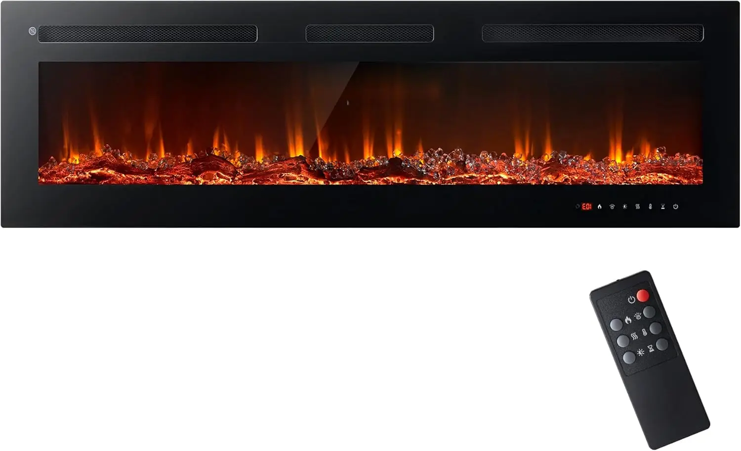 

50 inch Wide Recessed/Wall Mounted Electric Fireplace for Indoor Use, 12 Adjustable Color Flame, Crystal Stone, 750/1500W