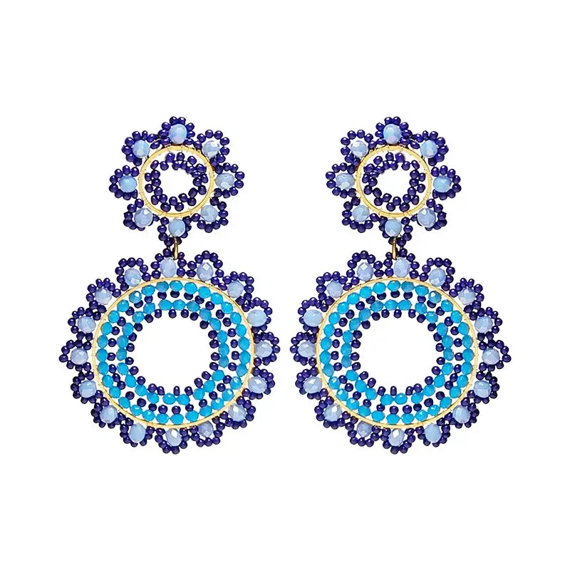 

Rice bead earrings Flowers Design Double layer Crystal Roundness Versatile Hand knitting Bohemia Fashion Simple Beaded earrings