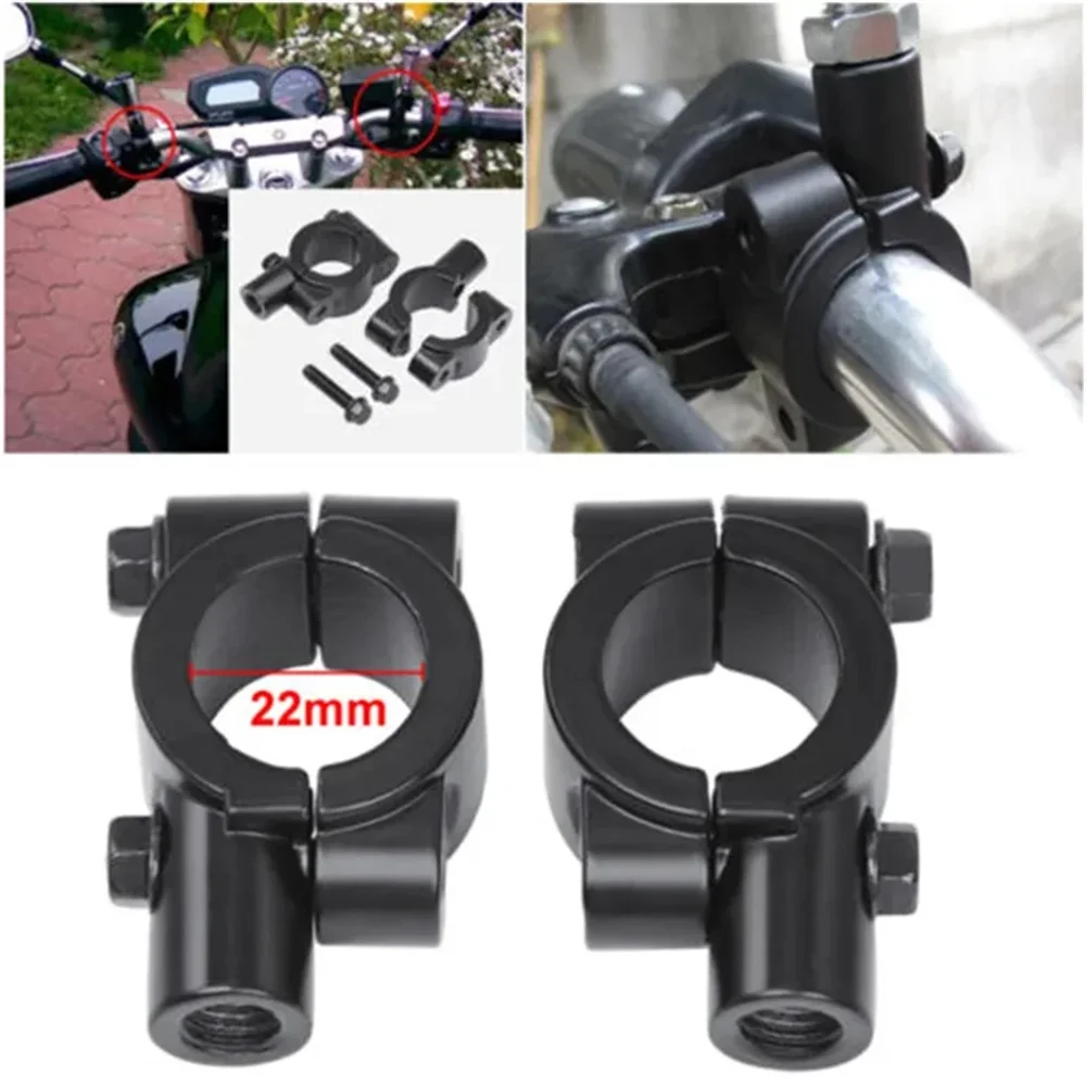 

2PCS 22mm Handlebar 10mm 8mm 6mm Thread Motorcycle Mirror Mount Clamp Rear View Mirror Holder Adapter Black