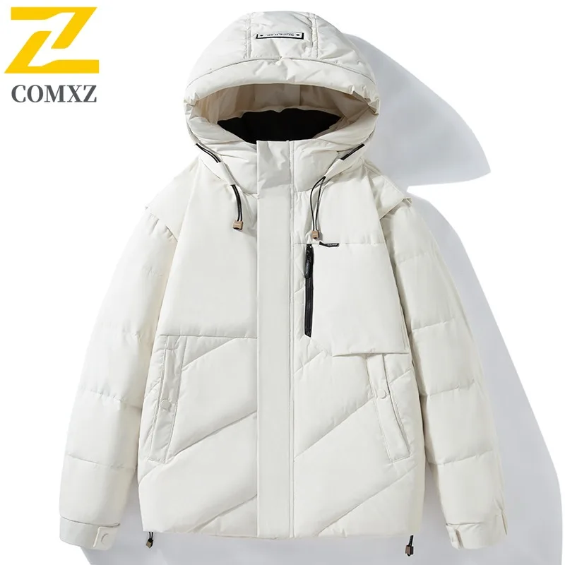 COMXZ Mens Puffer Coat Removable Vest Hood Outdoor Mountaineering Windproof Parka Hiking Travel Lightweight Autumn Winter Coat