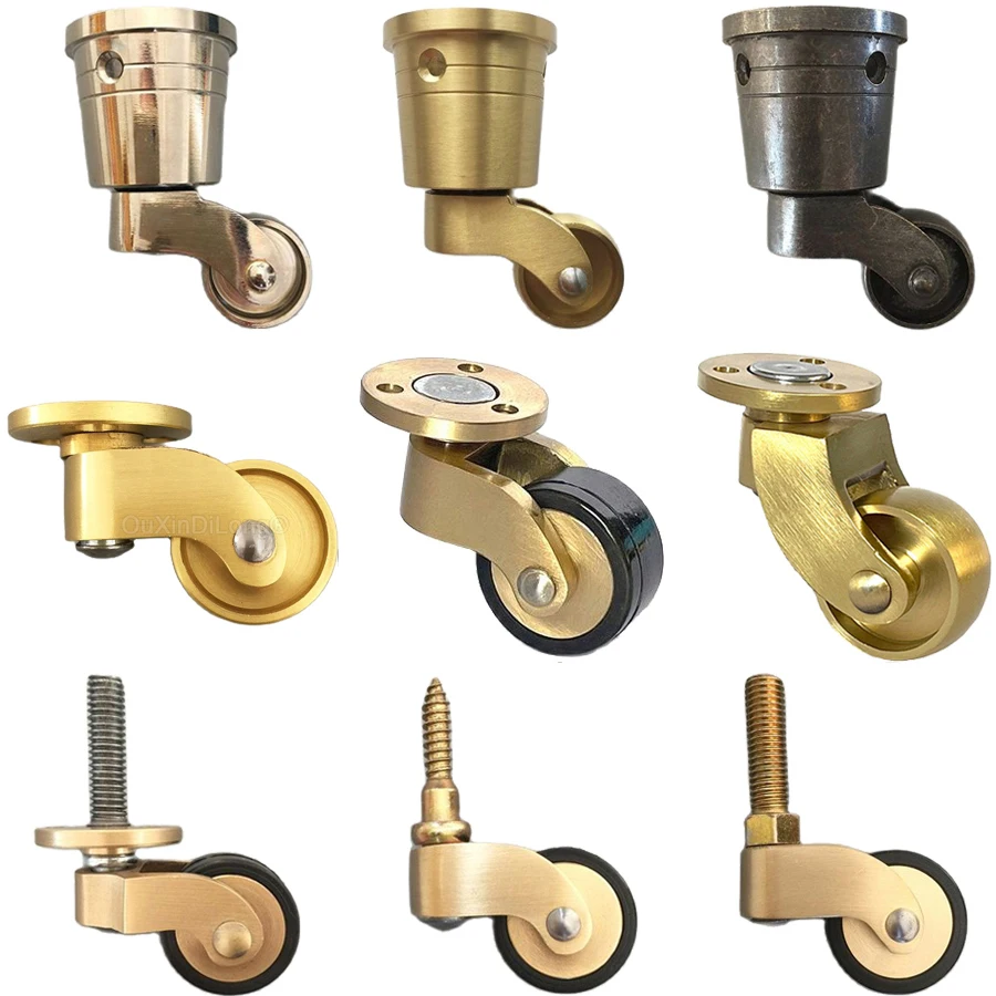 Roulettes silencieuses en laiton/laiton + caoutchouc, 4 pièces, poulies pour pieds de meubles, table, chaise, canapé, nouveau, 360 °