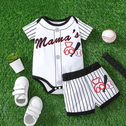 PatPat 2pcs Baby Boy/Girl Striped Short-sleeve Graphic Romper & Shorts Set Perfect for Outings and Daily Wear Comfortable