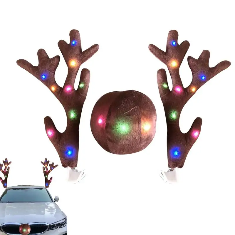 LED Glowing Antlers Christmas Car Decoration Auto Truck Costume Reindeer Deer Antlers For Vehicle Truck SUV Car Accessories