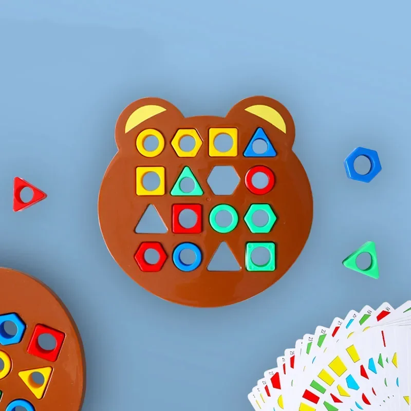 Lindo oso geométrico para niños, rompecabezas a juego de colores, juguetes educativos Montessori para bebés, juego de batalla interactivo para niños