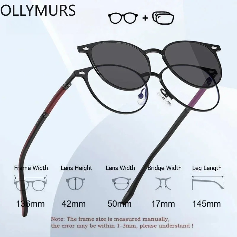 

OLLYMURS Prescription Glasses for Myopia Fashion Polarized Magnetic Clip-On Glasses Men and Women Alloy Optical Eyeglasses