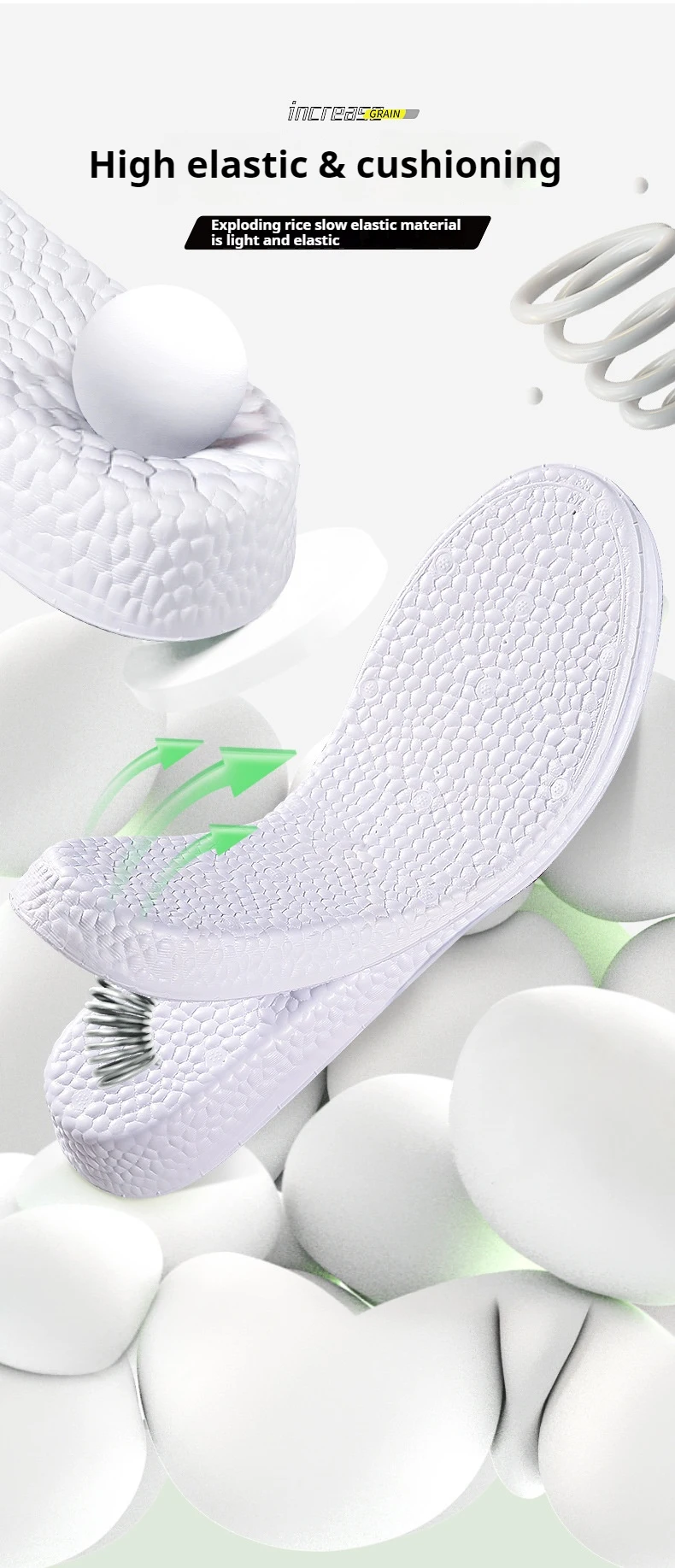Höhenverstellbare Einlegesohlen für Damen und Herren, stoßdämpfende Sporteinlagen, elastische Sohlen, Fußgewölbestütze, bequeme Schuhpolster, 1 Paar. – Detail 4