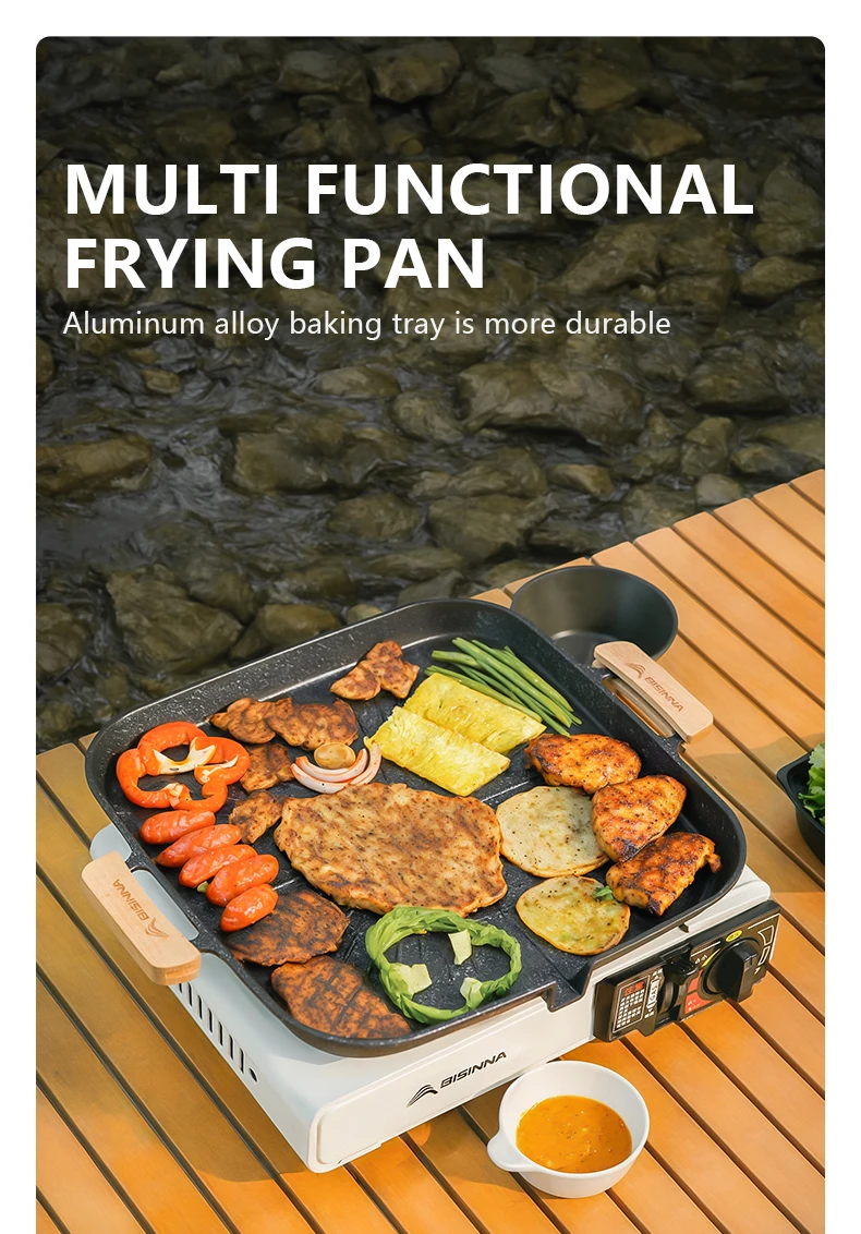 BISINNA Quadratische BBQ-Grillpfanne, antihaftbeschichtet, für den Herd, Grilltablett, koreanische Bratgrillplatte, Outdoor-Campingzubehör – Detail 1