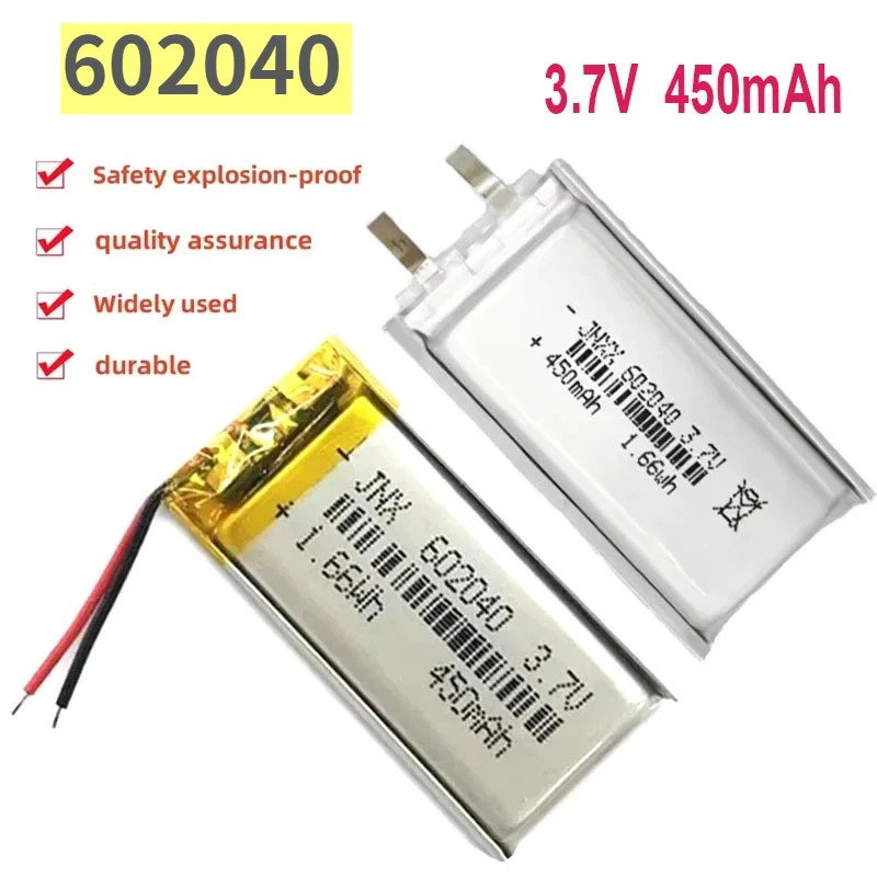 New 602040 3.7V Rechargeable Polymer Li-ion Battery 450mAh for Backup Power LED PC 552040 601949 DVR GPS Electric Toothbrush