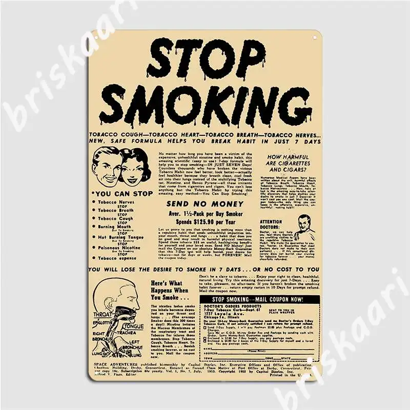 Stop Smoking Vintage Ad Poster Metal Plaque Cinema Kitchen Cinema Customize Painting Décor Tin Sign Posters