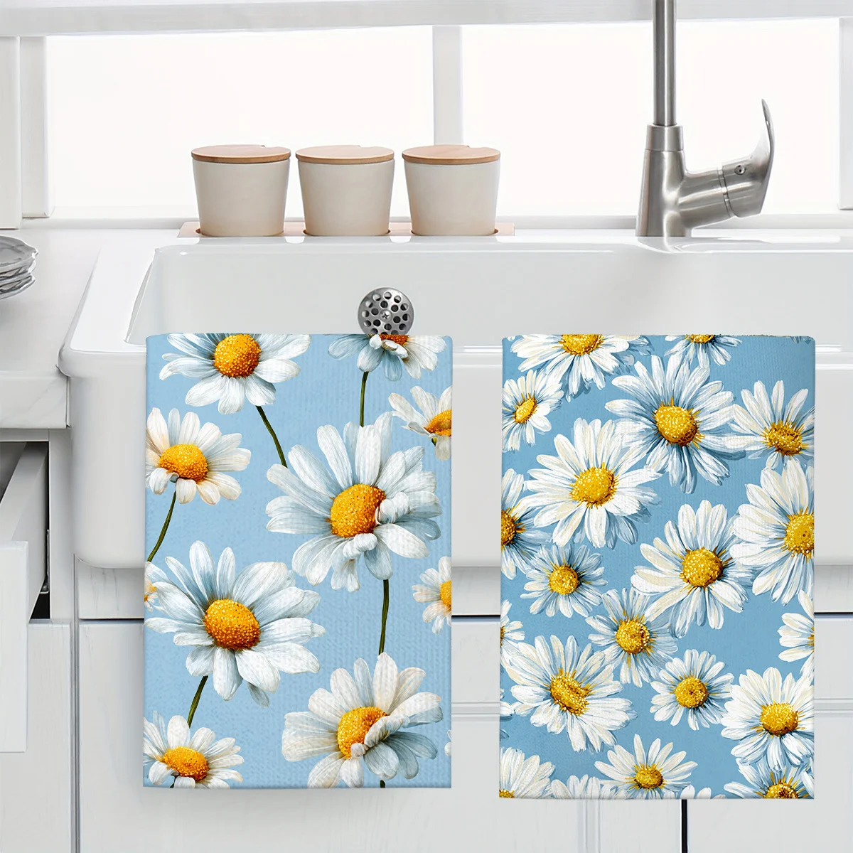 1pc Blue Background Daisy Printed Scrub Cloth,Soft Absorbent Kitchen Hand Towel,Perfect for Kitchen, Dining Room, Bathroom, Dorm