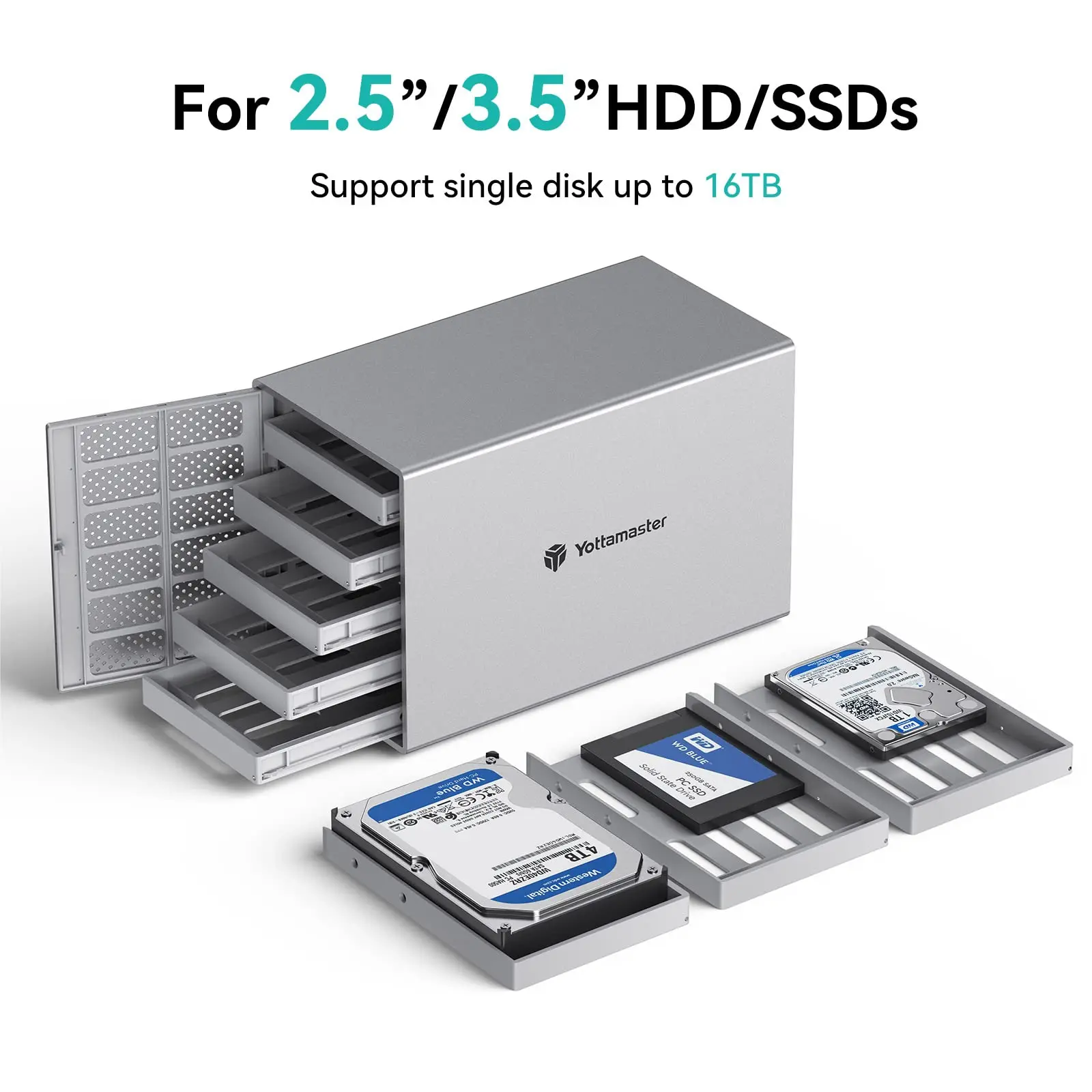 Imagem -05 - Yottamaster-gabinete Hdd Sata Armazenamento Ligado Direto Bay 6gbps Usb c Hdd Ssd 16tb x 2.5 3.5