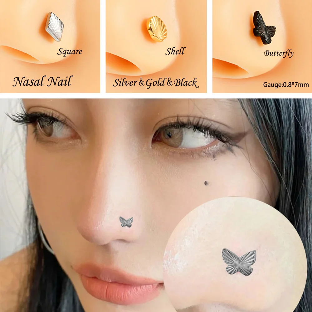 1PC Stainless steel Butterfly&Shell Nose Bone Ring Nose Stud S Shape Nose Piercing Ear Tragus Earrings Piercing Jewelry