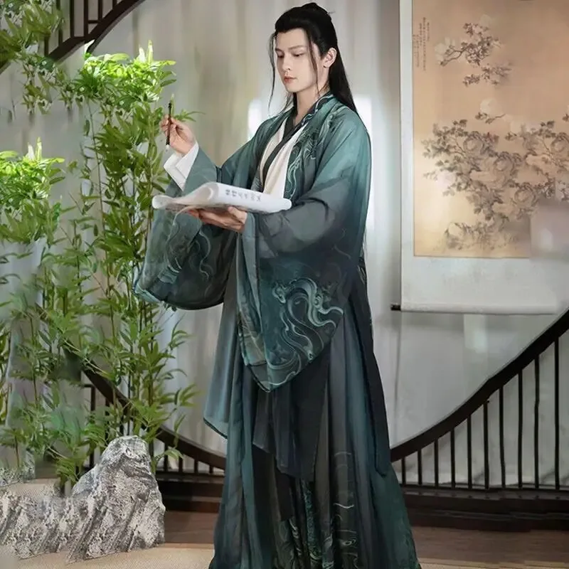 Оригинальное китайское традиционное мужское платье Hanfu Kirin с принтом Hanfu в китайском стиле Hanfu, 3 комплекта