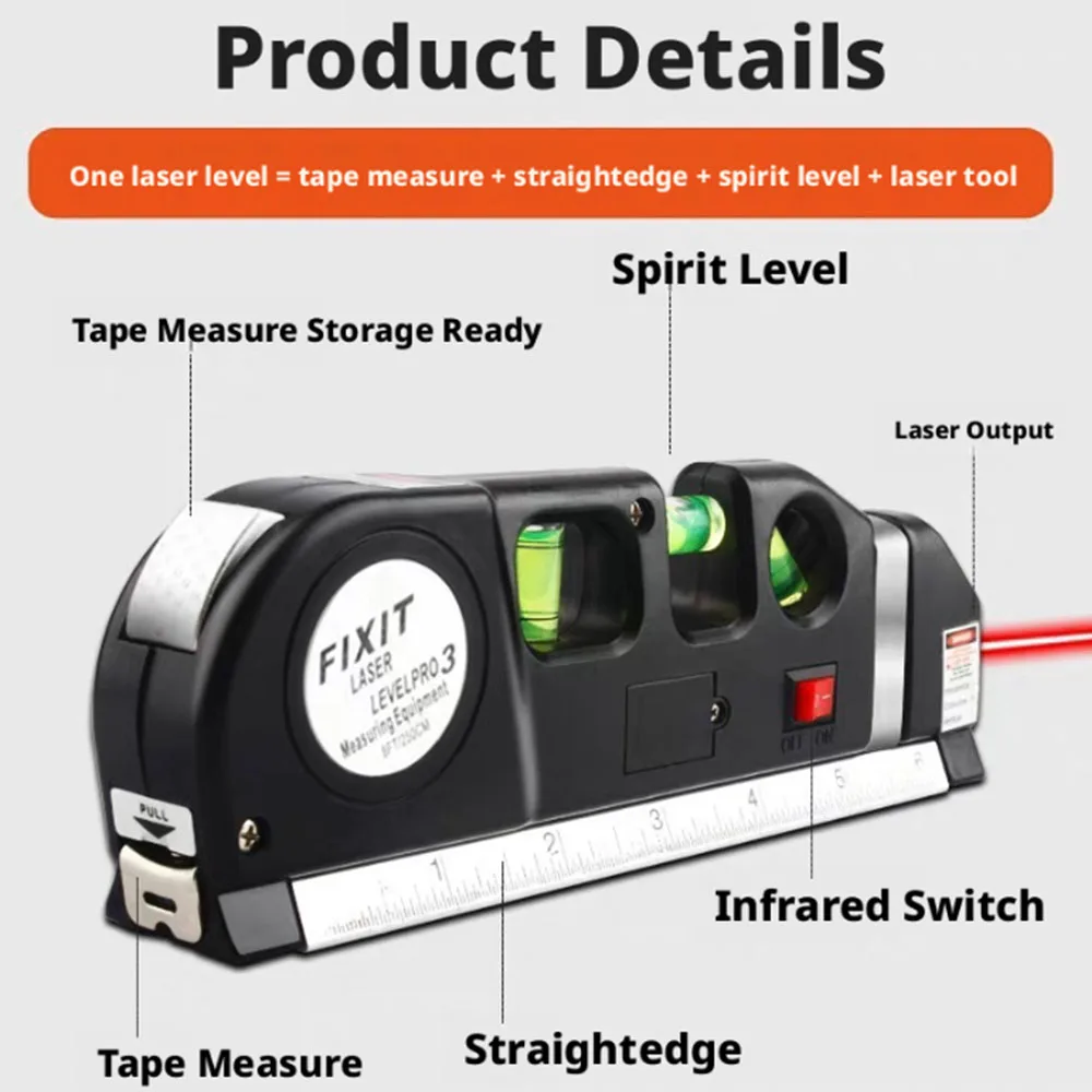 Laser Level Line Tool Multipurpose Laser Level Kit Standard Cross Line Laser 8 Feet Measure Tape Ruler with Metal Tripod Stand