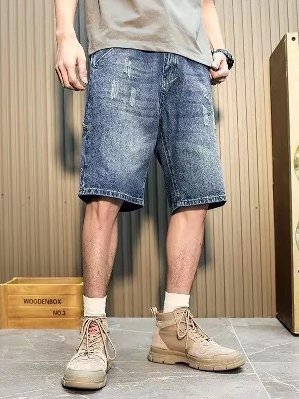 Summer Thin American Casual Workwear Jeans Shorts Men Loose Large Size Straight Tube Trendy Brand Five-Point Pants
