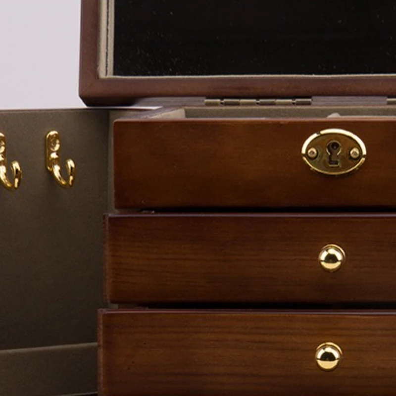 صندوق مجوهرات من الخشب الصلب مرآة القرط صناديق تخزين القلائد الفاخرة الرجعية سوار عرض القضية مع قفل منظم المجوهرات