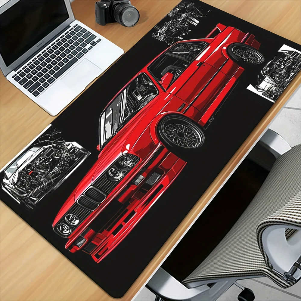 Tapis Bureau Motif Voiture Sport Rouge Résistant, Base Non Glisse Caoutchouc Tapis Souris Gaming Adapté Aux Travailleurs Et Joue