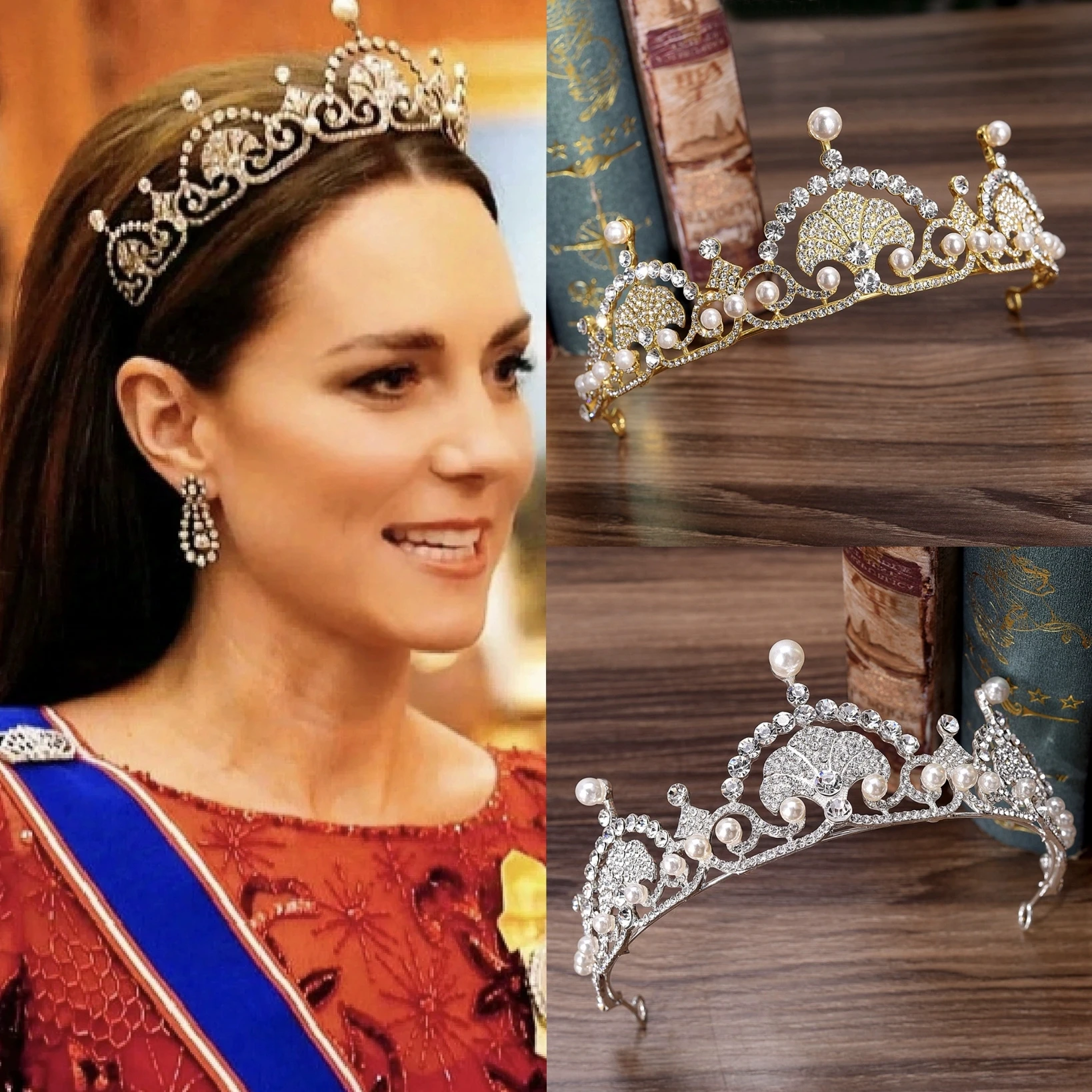 

NiuShuya Retro British Lotus Tiara Crown Women Girls Wedding Elegant Pearl Princess Party Bridal Hair Dress Jewelry