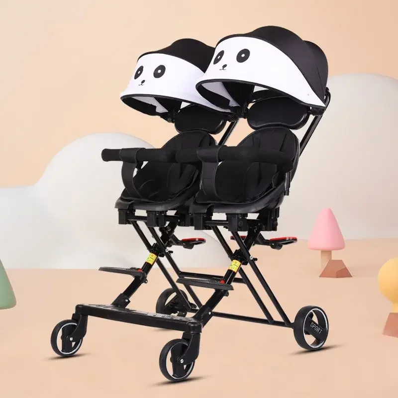 

Twins Walking Baby Artifact Can Sit and Lie Two-way Folding Lightweight Double Car Shock-absorbing High-view Trolley zzz