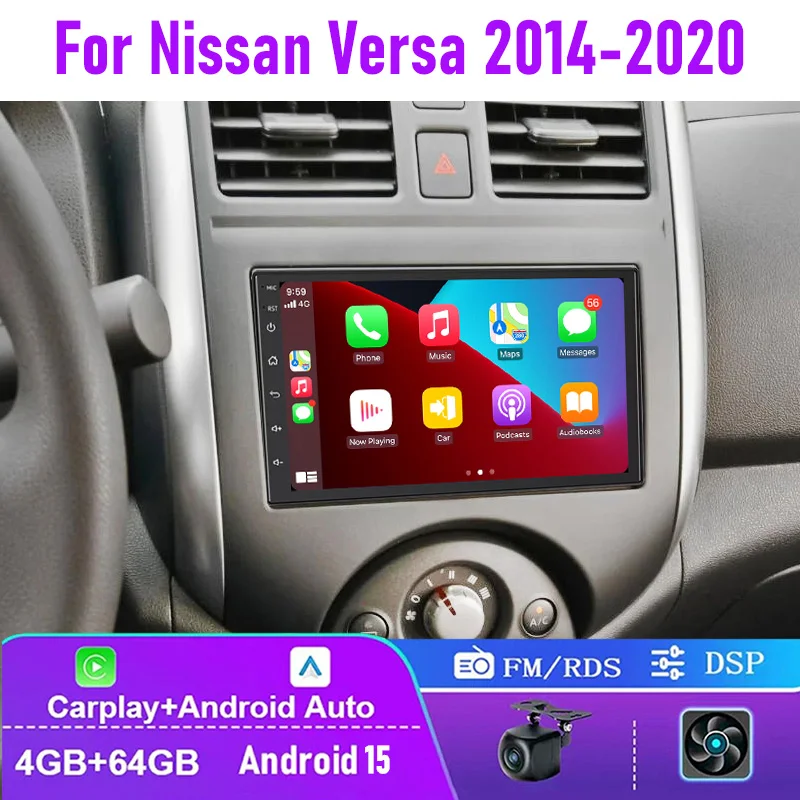 

7" 4+64GB For Nissan Versa 2014-2020 Car Radio Carplay FM Android 15 Auto Steering Wheel Control GPS Navi Bluetooth Stereo