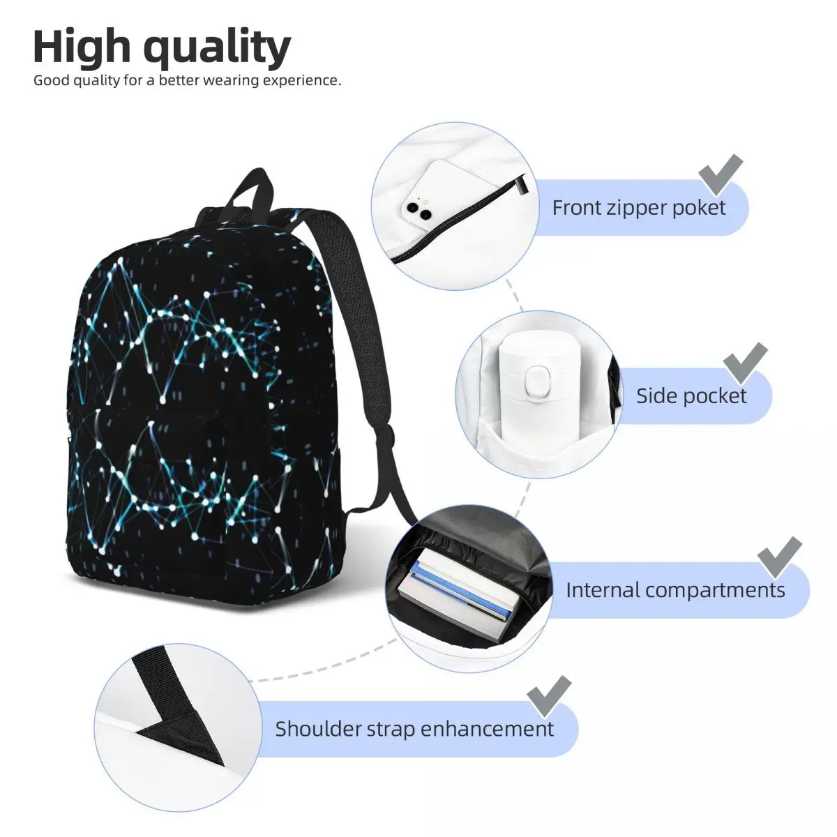 Plexus Neural Network Node Internet Data Backpack Student Boys Girls BookBag Children School Bag Laptop Shoulder Bags