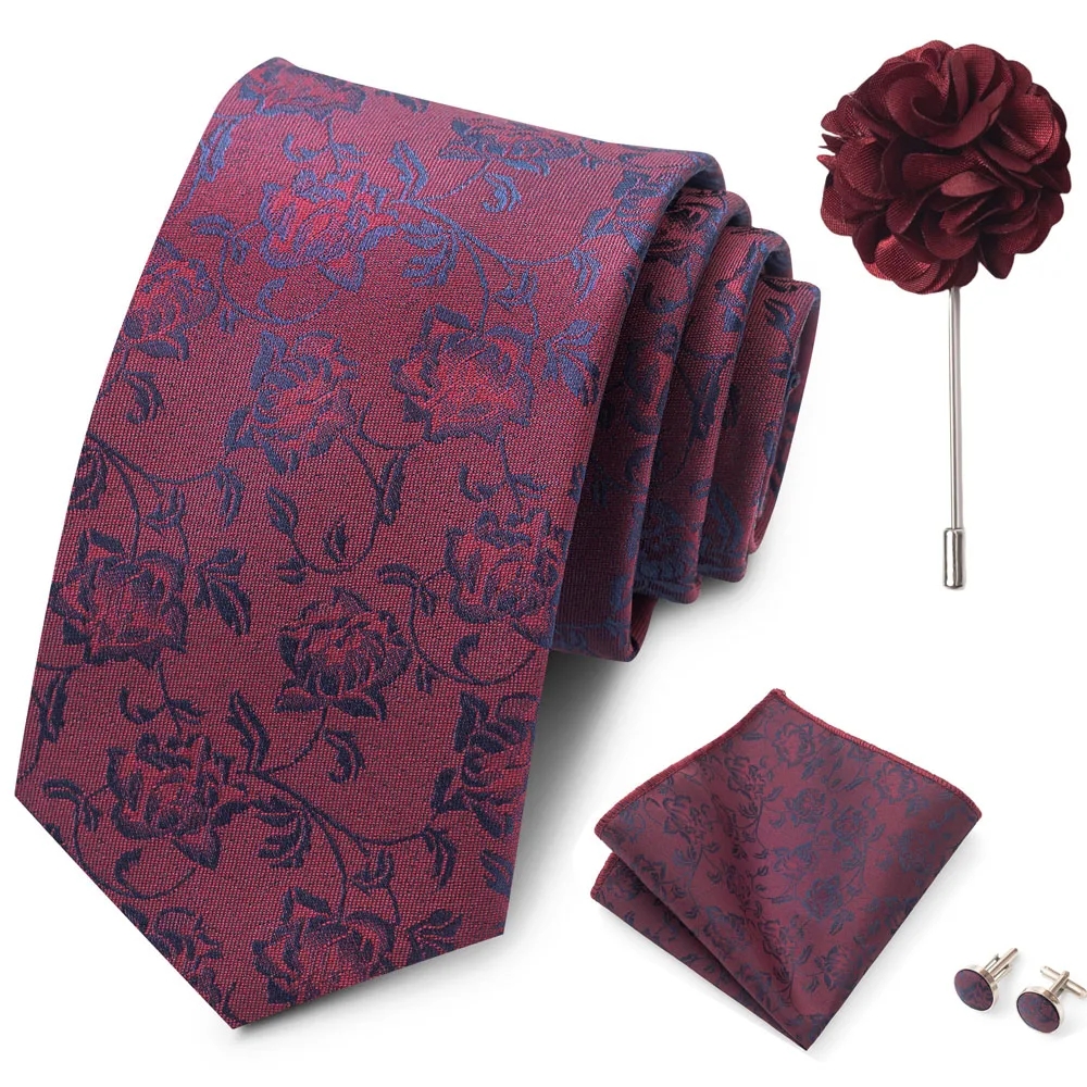 Großhandel Mode 8 cm Krawatten-Set, Krawatte, Einstecktuch, Manschettenknöpfe, Anstecknadel, Lila Paisley, Herren-Krawatten, passend als Geburtstagsgeschenk – Detail 14