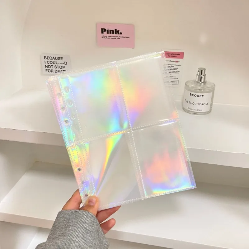 10PCS A5 Laser Rainbow Star Binder Sleeves 1/2/4Pockets Transparent Inside Page of Album 6 Ring Refill Inner Page Photocard Kpop