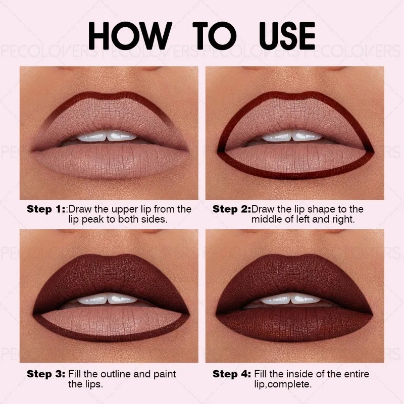 Caneta batom multicolorida, delineador labial sólido, representando o contorno dos lábios, lábios charmosos e cheios, cosméticos labiais