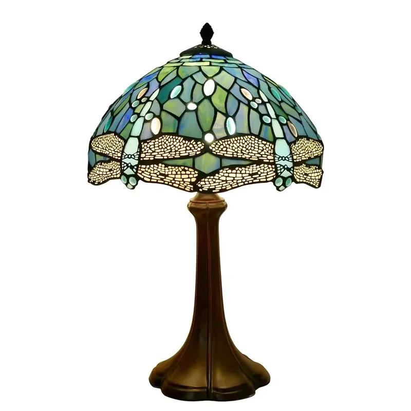 

Style, sea blue dragonfly style, desk lamp stained glass, bedside table, bedroom living room, reading lamp