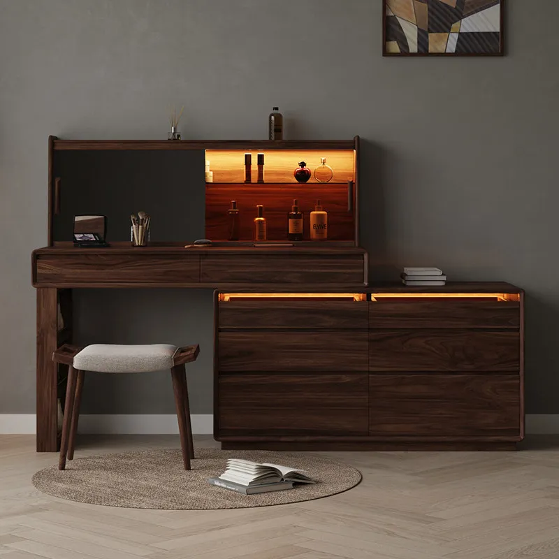 Lamp European Makeup Vanity Desk Luxury Glass Brown Vintage Makeup Vanity Desk Mirror Modern Kaptafel Furnitures For Bedroom