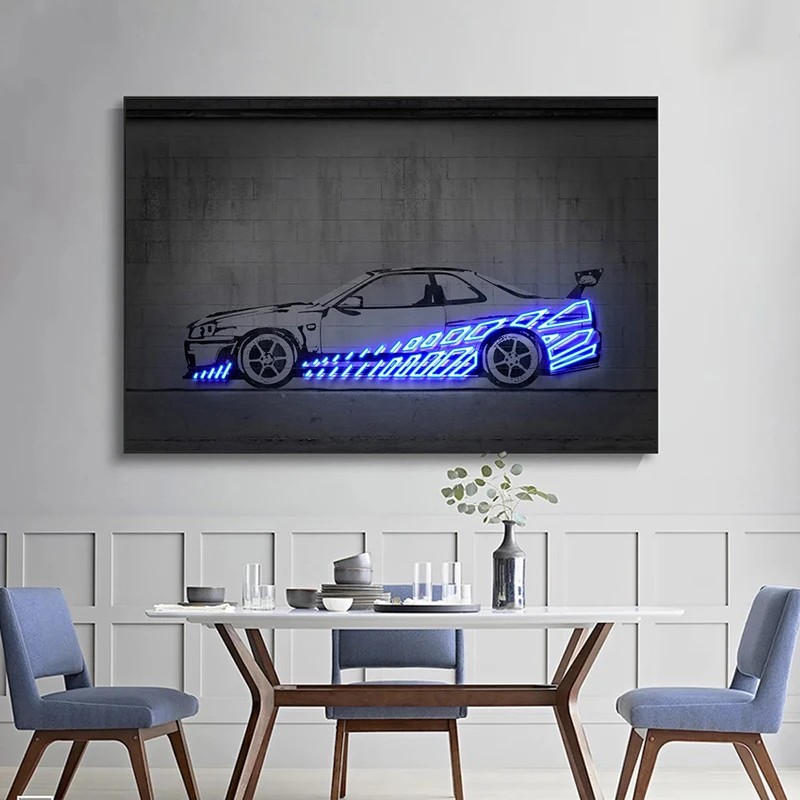 Abstract Canvas Paintings,Racing Neon Wall Pictures,Street Graffiti Posters and Prints,Fast And Furious Home Decor,gift For Him