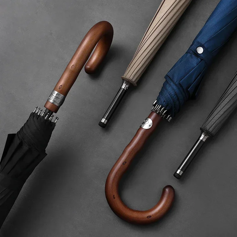 Parachase Windproof Big Umbrella Men Wooden Long Handle Large Golf Umbrella Luxury Outdoor Vintage Umbrella Rain 12 Ribs