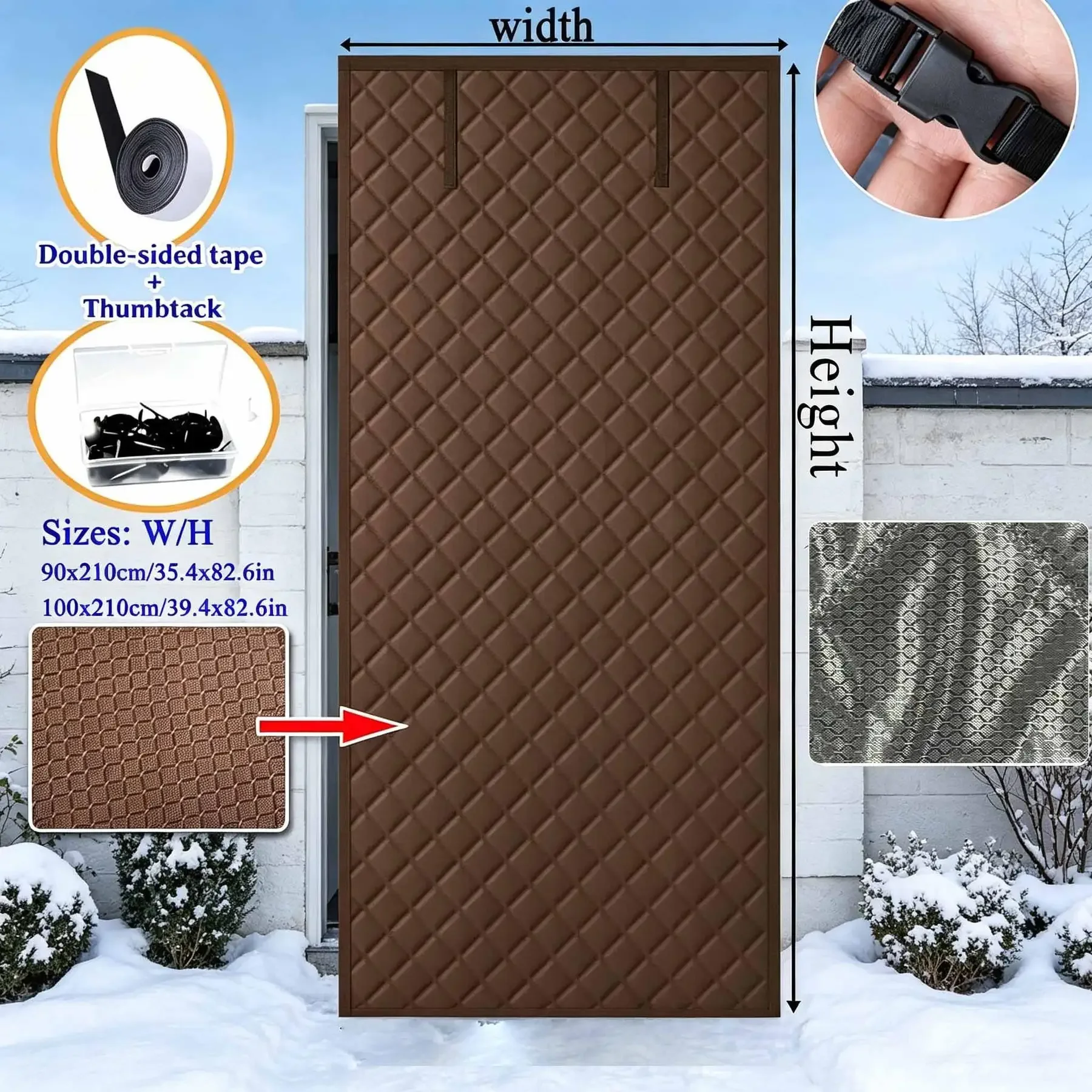 Winter Door Curtain, Oxford Diamond Quilted Insulated Door Cover, Windproof Cold Weather Door Screen, Pet Friendly Warm Curtain