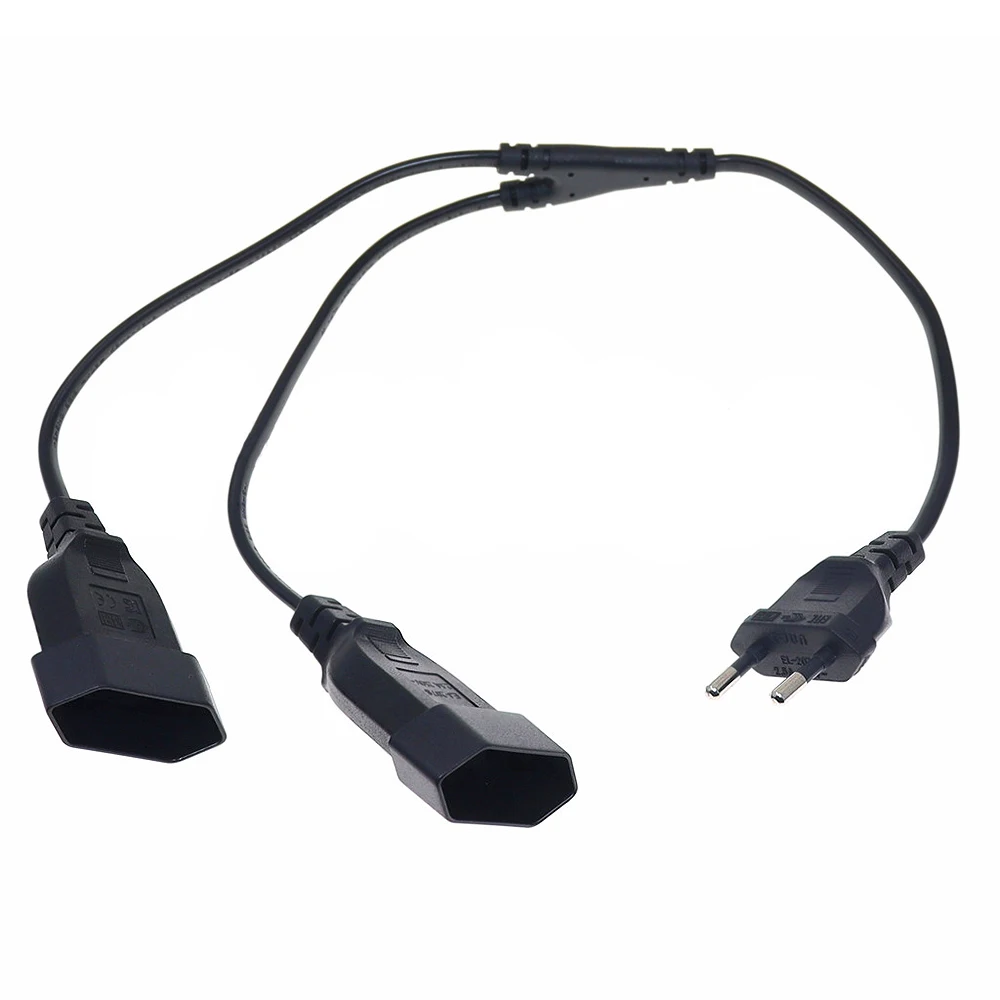 

50CM EU CEE7/16 Male to Female Dual Output,2 Ways Outlet Extension Cord European 2 Prong M/F Power Splitter Cable Straight/Bend