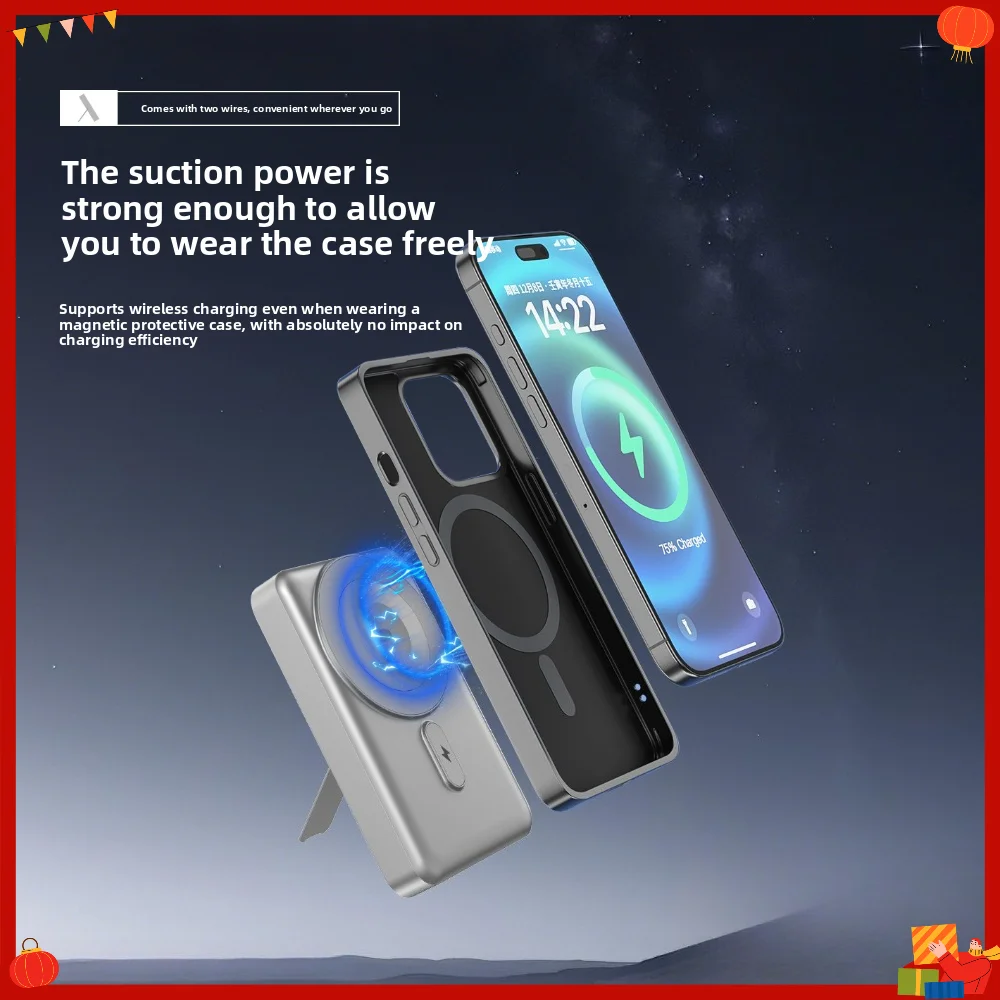 5-in-1 Magnetic Portable Charger 10000mAh PD20W Bidirectional Fast Charge with Holder for IPhone Huawei Xiaomi Vivo OPPO Samsung