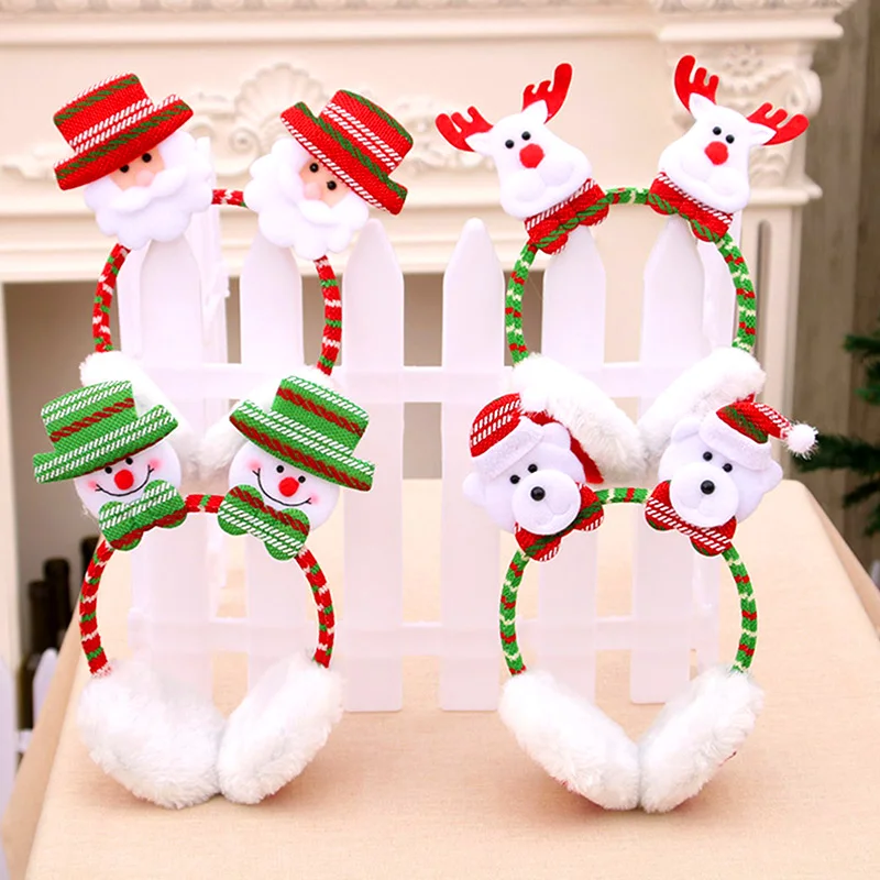 Christmas Warmer Earmuffs Santa Claus Elk Snowman Bear Decor Hairbands Adjustable Earmuffs Headband New Year Headwear Gifts