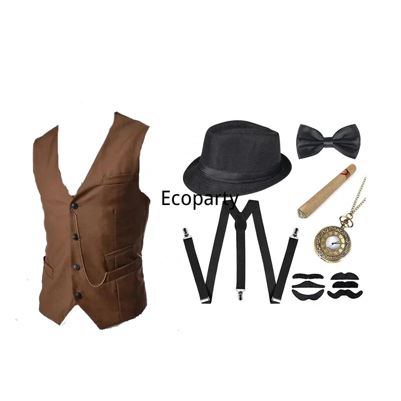 Peaky Blinders Costume Accessories Set Steampunk WaistCoat Gangster Vest Pocket Watch 1920s Men Gatsby Cosplay Beard Suit Set 35