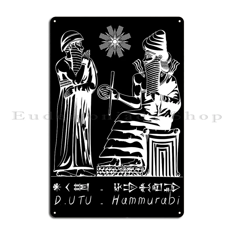 Hammurabi & Utu Code of Hammurabi Assyrian Winged Genie baphomet Sargon Akkadian Metal Cave Funny Wall Decor Tin Sign Poster