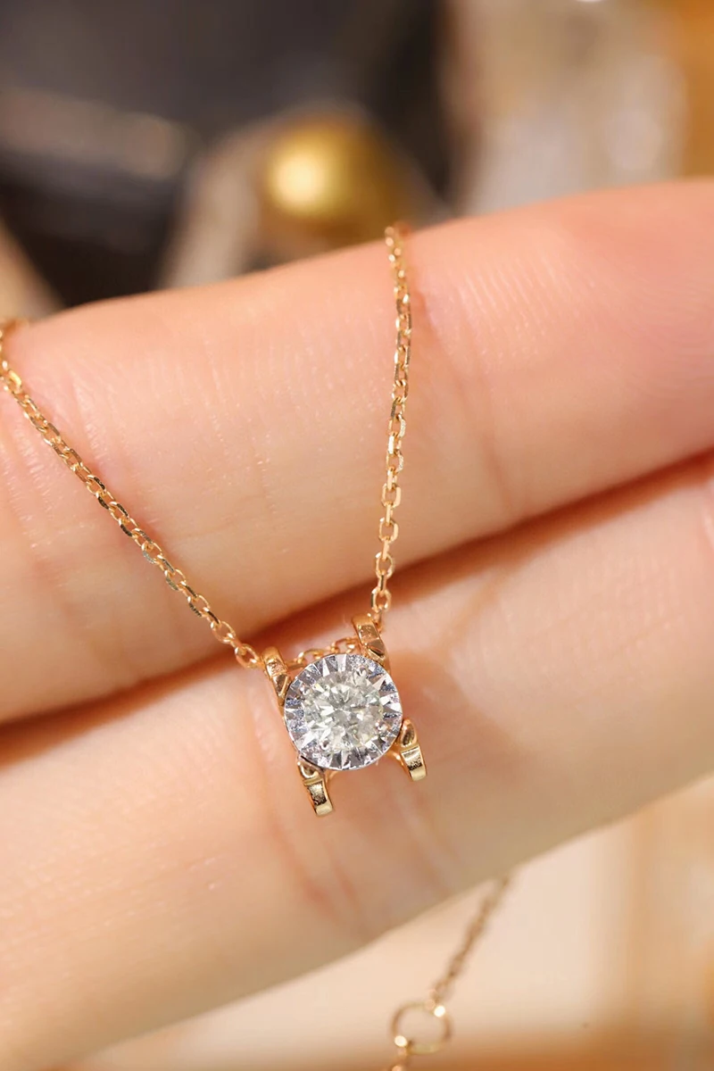 KUGG 100% 18K Rose Gold Necklace Shiny 0.20carat Real Natural Diamond Pendant Necklace for Women Classic Design Wedding Jewelry