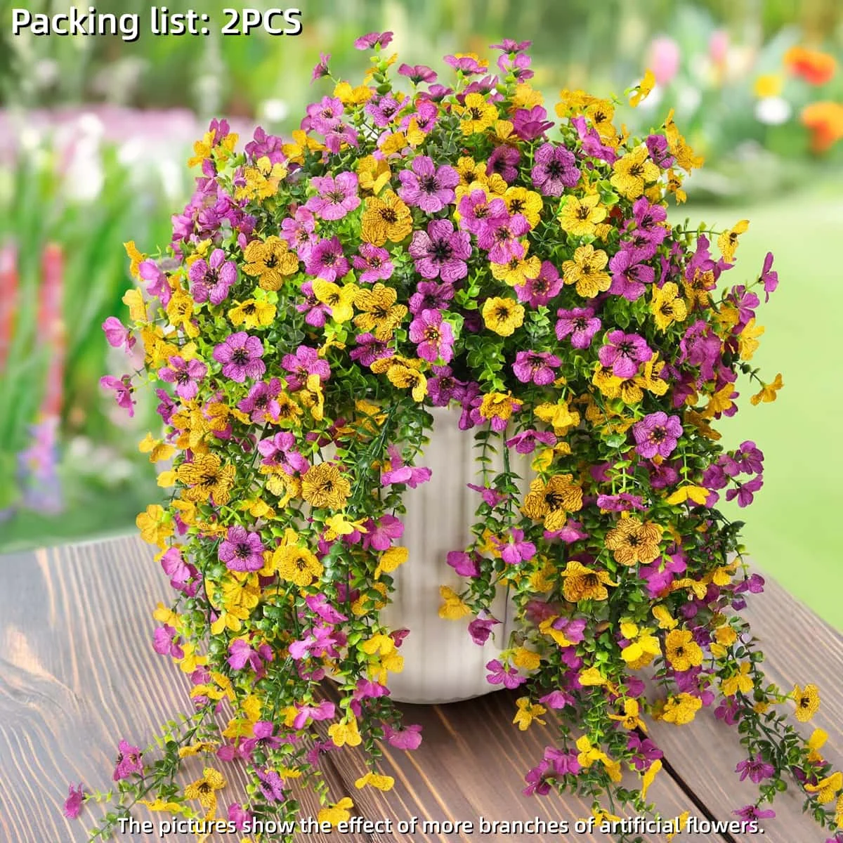 2 stuks UV-bestendig gemengde kleur hangende kunstbloemen planten realistische zijdeachtige lente zomer buiten decor voor thuis patio tuin