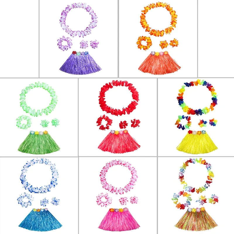 

1 Set Kids/Girls Hawaiian Luau Grass Hula Hawaiian-Style Suit Flower Skirt For Parties Balls Festivals And Carnivals-Supplies