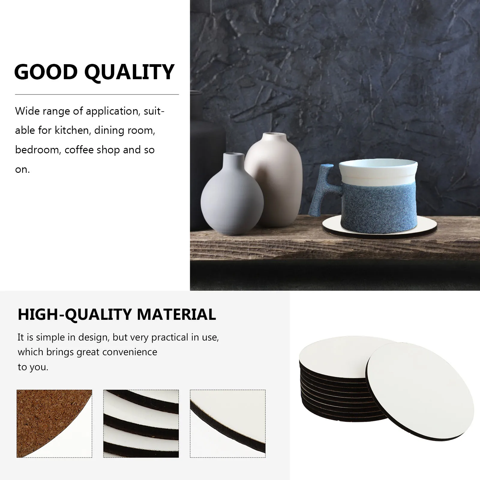 

10Pcs Thermal Transfer Round Cup Mats Practical Heat Insulated Coasters Tableware Pad for Home Use Mdf Coasters