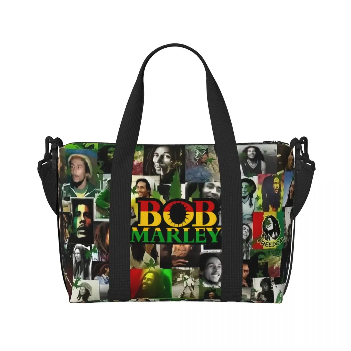 Custom Jamaica Singer Reggae Rock Bob Marley Beach Tote Bag Women Big Compartment Beach Gym Travel Bags