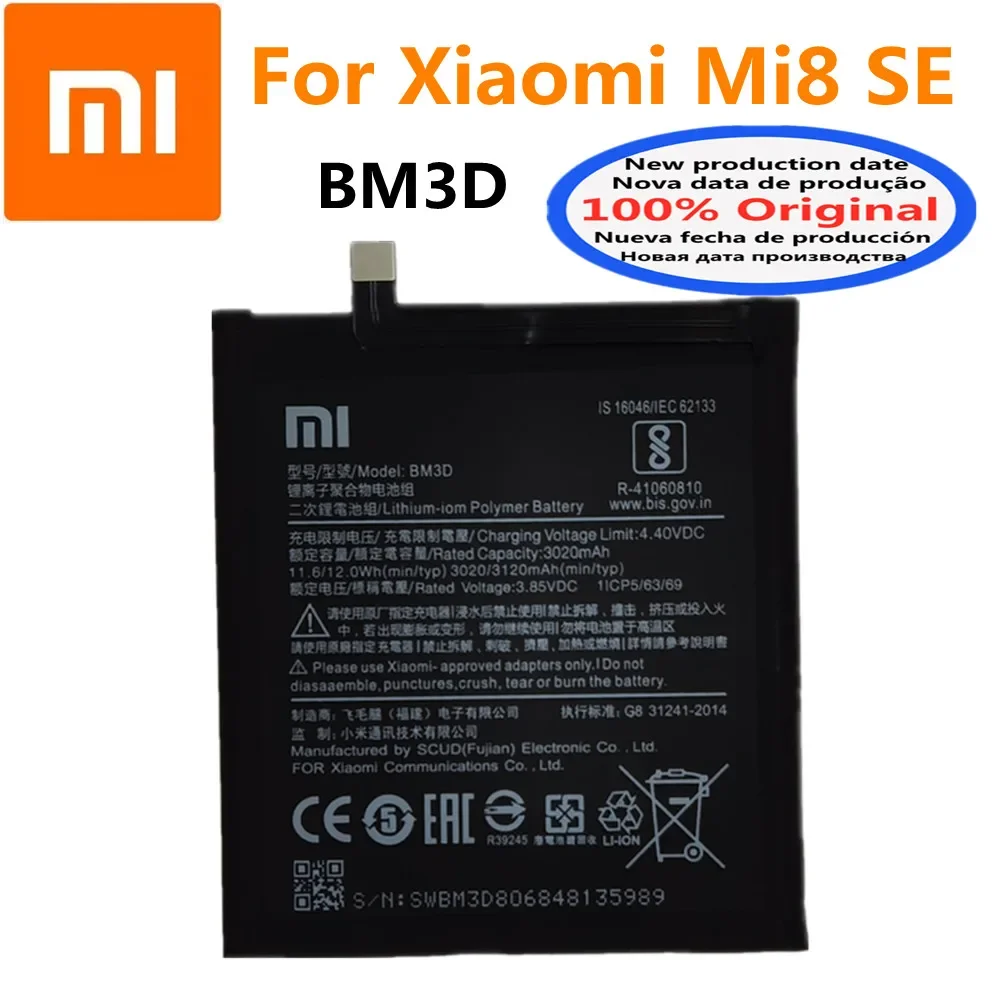 

Новый 100% оригинальный аккумулятор BM3D для Xiaomi Mi8 Mi 8 SE, аккумуляторы для телефонов, 3120 мАч