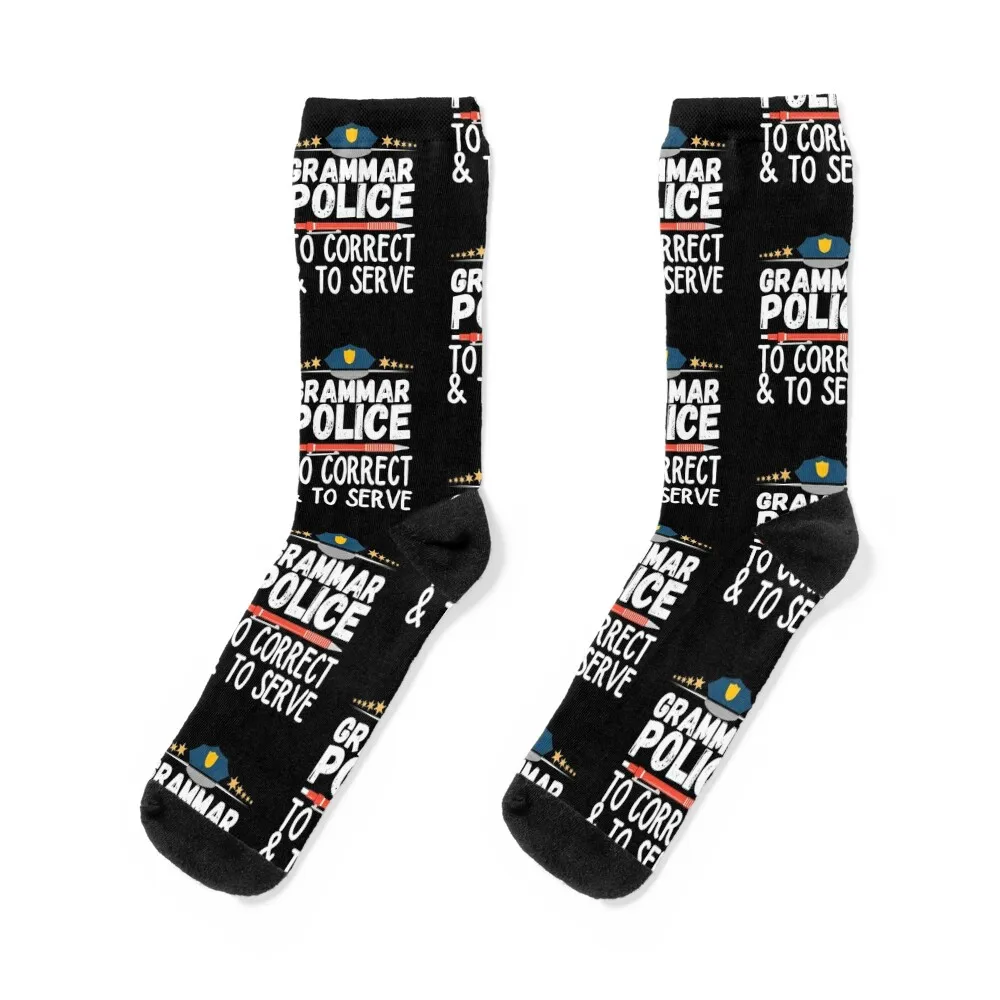 Grammar Police to Serve and Correct Socks Running man Climbing cycling Men Socks Women's