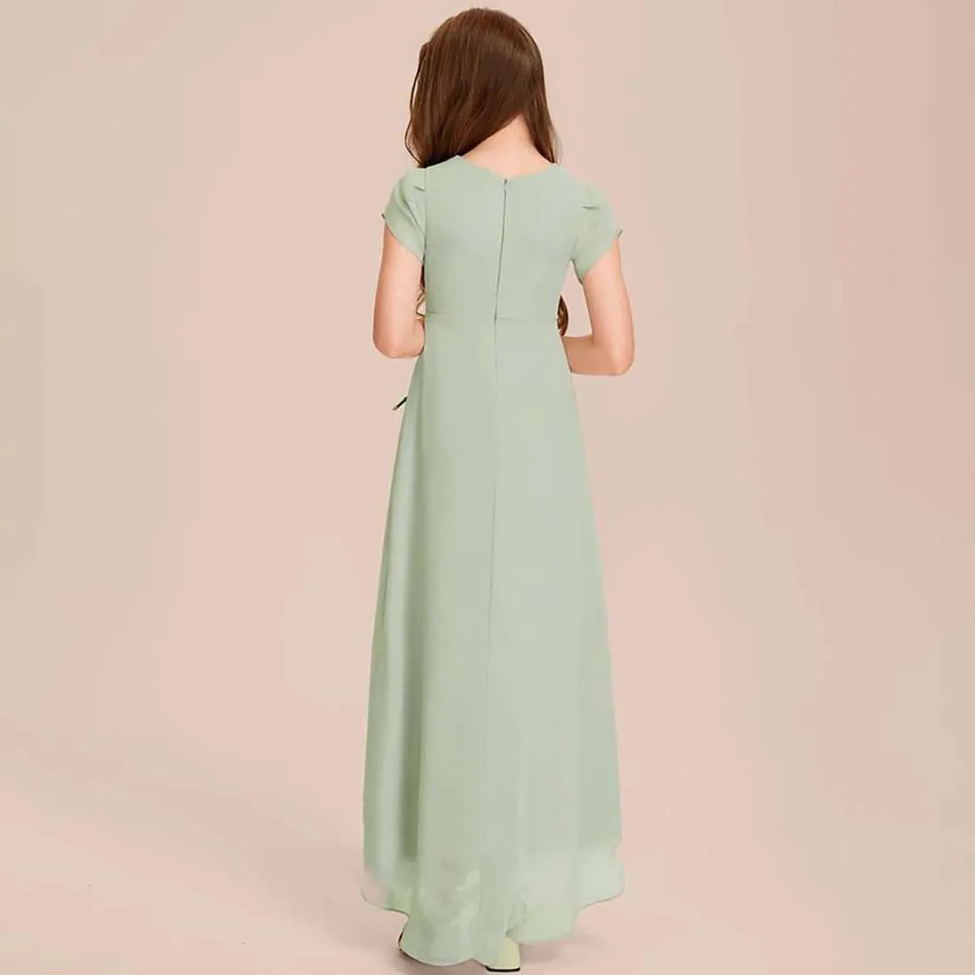 YZYmanualroom Chiffon Junior Bridesmaid Dress A-line Scoop Asymmetrical 2-15T