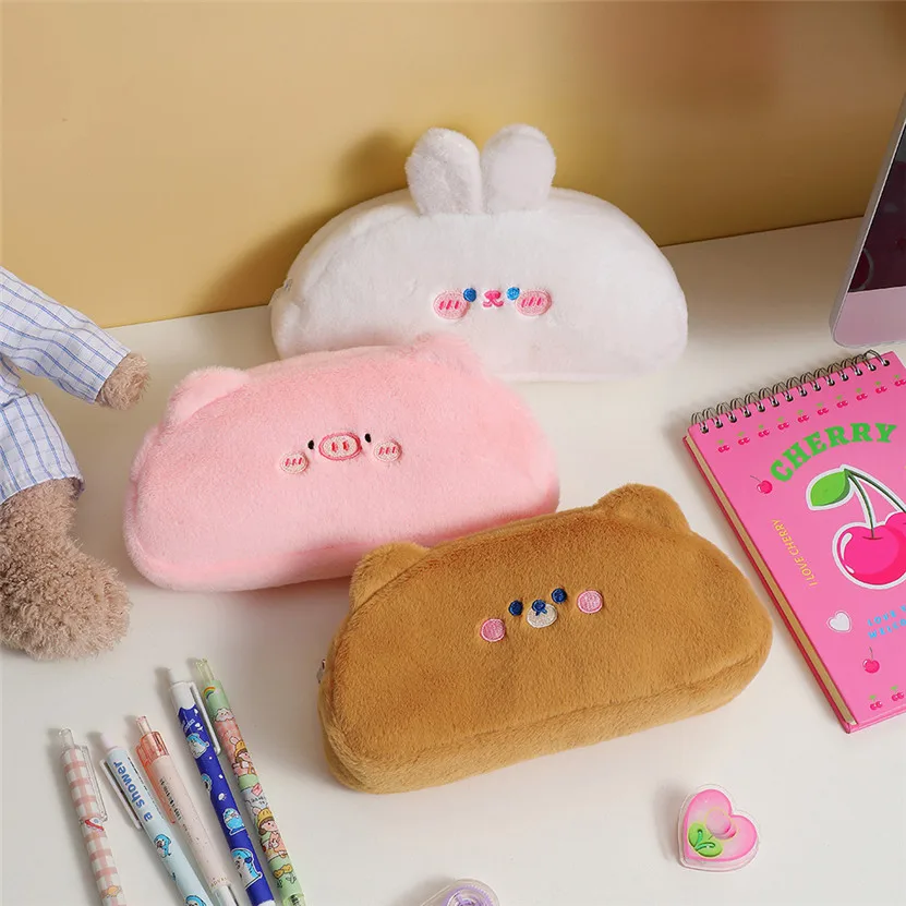 Pencil Case Large Plush Lapicera Estuche Escolar Pencils Case Box Trousse Kawaii Korean Stationery Storage Bags School Supplies