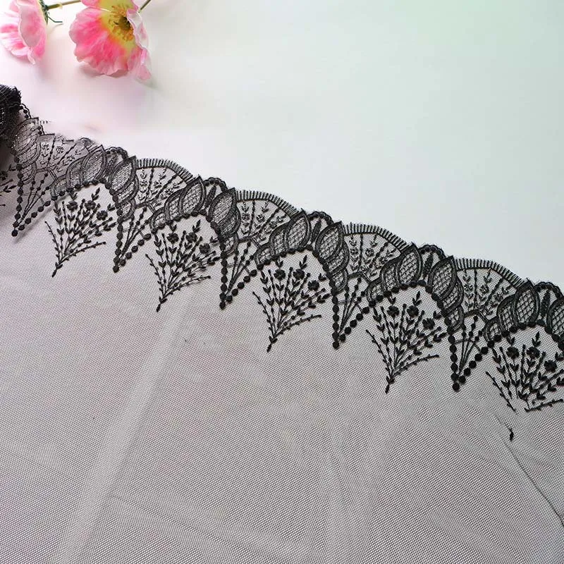 

16Yards Black Embroidery Flowers Lace Trims Skirt Hem Clothing Accessories Lingerie Dress Sewing Lace Fabric