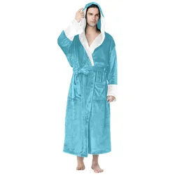 Man Winter Warm Flannel Robe Plush Shawl Male Bath Robe Lounge Home Bathrobe Clothes Nightgown Sleepwear Casual Long Sleeve Mens